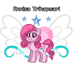Size: 768x768 | Tagged: safe, artist:tanahgrogot, oc, oc only, oc:annisa trihapsari, earth pony, pony, pony town, cutie mark, earth pony oc, female, heart, mare, name tag, not flurry heart, not rarity, simple background, stars, transparent background, wings