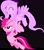 Size: 2383x2678 | Tagged: safe, oc, oc:purple posey, oc:rosy posey, pegasus, pony, bandana, black background, bow, carrying, eyes closed, flying, hair bow, high res, recolor, simple background, smiling, the power-up ponies, unamused, vector