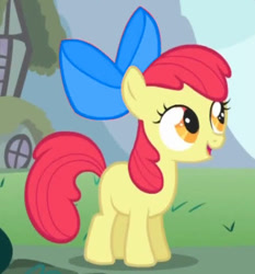 Size: 501x537 | Tagged: safe, edit, edited screencap, screencap, apple bloom, earth pony, pony, call of the cutie, g4, season 1, apple bloom's bow, bow, cropped, female, filly, hair bow, recolor, smiling