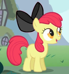 Size: 501x537 | Tagged: safe, edit, edited screencap, screencap, apple bloom, earth pony, pony, call of the cutie, g4, season 1, apple bloom's bow, bow, cropped, female, filly, hair bow, recolor, smiling