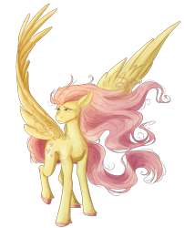 Size: 2287x2824 | Tagged: safe, artist:sychia, fluttershy, pegasus, pony, g4, chest feathers, colored hooves, female, high res, long hair, long mane, long tail, looking away, mare, raised leg, shoulder feathers, simple background, solo, spread wings, standing, three quarter view, transparent background, turned head, unshorn fetlocks, windswept mane, wings