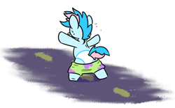 Size: 1224x760 | Tagged: safe, artist:paperbagpony, oc, oc:blue chewings, earth pony, pony, bipedal, crying, earth pony oc, reference, road, running away, spongebob reference, spongebob squarepants, the spongebob squarepants movie