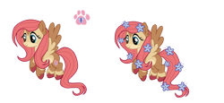 Size: 1280x587 | Tagged: safe, artist:vat7k, fluttershy, pegasus, pony, g4, alternate cutie mark, colored wings, colored wingtips, female, flower, flower in hair, mare, redesign, simple background, solo, transparent background, unshorn fetlocks