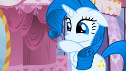 Size: 1280x720 | Tagged: safe, edit, edited screencap, screencap, oc, oc:bluebell, pony, unicorn, g4, season 2, sisterhooves social, adventures in ponyville, blu-rarity, carousel boutique, cute, flower, hoof over mouth, imminent crying, not rarity, sunflower