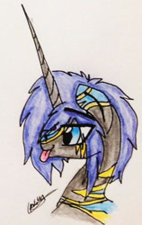 Size: 434x686 | Tagged: safe, artist:beamybutt, oc, oc only, pony, unicorn, :p, bust, horn, male, signature, solo, stallion, tongue out, traditional art, unicorn oc