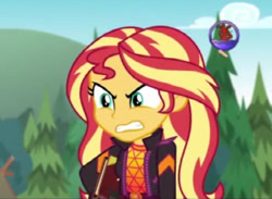 Size: 472x345 | Tagged: safe, edit, edited screencap, screencap, sunset shimmer, equestria girls, equestria girls series, g4, sunset's backstage pass!, spoiler:eqg series (season 2), angry, book, chgb record, music festival outfit, narrowed eyes, rage, rageset shimmer, sunset shimmer is not amused, that pony sure have anger issues, unamused