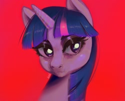 Size: 2293x1858 | Tagged: safe, artist:lentele, twilight sparkle, pony, g4, bust, female, portrait, red background, simple background, solo