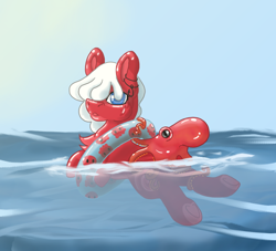 Size: 774x702 | Tagged: safe, artist:otterlynx, oc, oc only, oc:morgana, earth pony, octopus, pony, female, floaty, inner tube, pool toy, solo, water