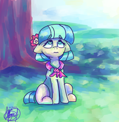 Size: 1850x1900 | Tagged: safe, artist:mannybcadavera, coco pommel, earth pony, pony, g4, cocobetes, cute, female, sitting, solo, tree