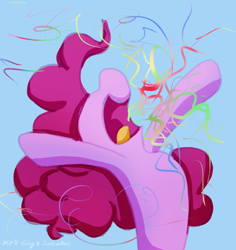 Size: 1020x1080 | Tagged: safe, artist:kirbyliscious, pinkie pie, earth pony, pony, g4, atg 2021, confetti, female, newbie artist training grounds, open mouth, simple background, solo, volumetric mouth