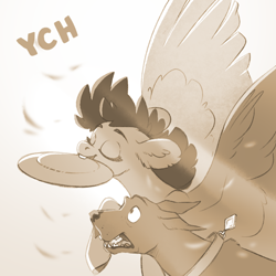 Size: 1024x1024 | Tagged: safe, artist:28gooddays, oc, dog, pegasus, pony, behaving like a dog, monochrome, ych example, ych sketch, your character here