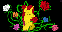 Size: 1980x1020 | Tagged: safe, artist:terminalhash, oc, oc only, oc:rouzfirecarrot, pony, unicorn, digital art, flower, rose, solo, vector