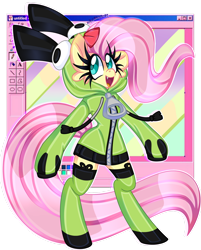 Size: 1280x1595 | Tagged: safe, artist:ladylullabystar, fluttershy, pegasus, semi-anthro, antonymph, cutiemarks (and the things that bind us), g4, cheek fluff, clothes, cosplay, costume, cute, fluttgirshy, gir, hoodie, invader zim, kigurumi, long eyelashes, open mouth, shyabetes, simple background, solo, transparent background, vylet pony, zipper