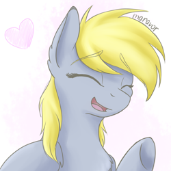 Size: 900x900 | Tagged: safe, artist:maravor, derpy hooves, pegasus, pony, g4, bust, chest fluff, cute, derpabetes, ear fluff, eyes closed, female, heart, mare, open mouth, portrait, solo