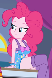 Size: 639x961 | Tagged: safe, edit, edited screencap, screencap, pinkie pie, equestria girls, equestria girls series, g4, sunset's backstage pass!, spoiler:eqg series (season 2), breast edit, breasts, busty pinkie pie, clothes, cropped, dress, female, smiling, solo