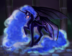 Size: 2800x2200 | Tagged: safe, artist:fullmoondagger, nightmare moon, alicorn, pony, g4, angry, bat wings, female, frown, high res, looking at you, mare, open mouth, raised hoof, sharp teeth, solo, teeth, tongue out, wings