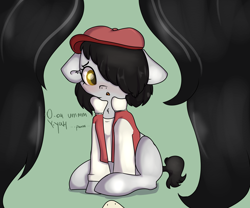 Size: 3000x2500 | Tagged: safe, artist:dumbwoofer, oc, oc:chimney peep, oc:floor bored, pony, blank flank, blushing, clothes, female, female pov, first person view, hair over one eye, hat, high res, mare, neet, nervous, offscreen character, offscreen female, pov, text