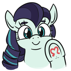 Size: 404x406 | Tagged: safe, artist:jargon scott, coloratura, earth pony, pony, g4, bust, cute, female, happy, hoofsies, looking at you, mare, rara, rarabetes, simple background, smiling, solo, underhoof, white background