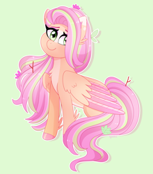 Size: 2334x2658 | Tagged: safe, artist:emera33, fluttershy, pegasus, pony, g4, chest fluff, colored wings, colored wingtips, high res, looking at you, smiling, solo, twig
