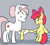 Size: 1000x890 | Tagged: safe, artist:empyu, apple bloom, nurse redheart, earth pony, pony, g4, cartoon physics, duo, female, filly, mare, noodle arms, shocked, sitting, stretchy