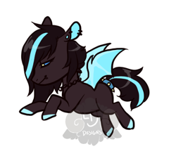 Size: 450x400 | Tagged: safe, artist:lavvythejackalope, oc, oc only, bat pony, pony, bat pony oc, bat wings, chains, colored hooves, ear piercing, earring, jewelry, piercing, simple background, solo, tail wrap, white background, wings