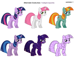 Size: 3100x2500 | Tagged: safe, artist:pika-robo, firecracker burst, lovestruck, twilight sparkle, twilight twinkle, pony, unicorn, fighting is magic, g4, 2009, alternate clothes, blind bag, female, high res, mare, palette swap, raised hoof, recolor, show bible, simple background, sparkles, stars, toy, transparent background, unicorn twilight, vector