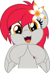Size: 3430x5000 | Tagged: safe, artist:jhayarr23, oc, oc only, oc:tiny jasmini, pegasus, pony, :3, absurd resolution, alternate hairstyle, commission, cute, daaaaaaaaaaaw, diabetes, eyelashes, female, flower, flower in hair, goody greeting meme, hooves together, looking at you, mare, micro, nya, ocbetes, open mouth, open smile, pegasus oc, simple background, smiling, smiling at you, smol, solo, starry eyes, tiny, tiny ponies, tinyjabetes, white background, wingding eyes, ych result