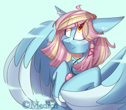 Size: 2615x2293 | Tagged: safe, artist:mediasmile666, oc, oc only, oc:katty daylight, pegasus, pony, bust, female, flying, freckles, hairpin, high res, jewelry, mare, not windy whistles, pendant, sky, two toned wings, wings