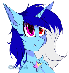 Size: 1657x1756 | Tagged: safe, artist:mediasmile666, oc, oc only, pony, unicorn, bust, cute, cute little fangs, fangs, female, heterochromia, jewelry, mare, pendant, simple background, solo, transparent background