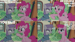 Size: 1280x720 | Tagged: safe, edit, edited screencap, editor:quoterific, screencap, maud pie, pinkie pie, earth pony, pony, g4, rock solid friendship, season 7, duo, duo female, female, friendship express, mare, open mouth, train