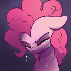 Size: 2048x2048 | Tagged: safe, artist:pfeffaroo, pinkie pie, earth pony, pony, g4, angry, bust, crying, eyes closed, female, frown, high res, mare, portrait, sad, simple background, solo, tears of anger, teary eyes