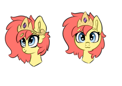 Size: 2093x1472 | Tagged: safe, artist:yelowcrom, oc, oc only, oc:brushie, earth pony, pony, beanbrows, bust, celestia's crown, crown, eyebrows, eyebrows visible through hair, female, jewelry, mare, regalia, simple background, solo, white background