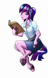 Size: 1280x2048 | Tagged: safe, artist:ivanpost, twilight sparkle, unicorn, anthro, unguligrade anthro, g4, arm hooves, book, clothes, cute, furry, hooves, missing horn, school uniform, solo, underhoof