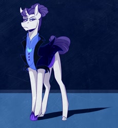 Size: 1103x1200 | Tagged: safe, artist:dinoriel_draws, rarity, pony, unicorn, g4, alternate hairstyle, alternate timeline, angry, colored hooves, female, frown, hair bun, long legs, looking at you, mare, night maid rarity, nightmare takeover timeline, rarity is not amused, solo, unamused