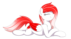 Size: 3600x2000 | Tagged: safe, artist:ponynamedmixtape, oc, oc only, oc:making amends, pegasus, pony, colored wings, eyes closed, female, high res, lying down, mare, pegasus oc, prone, simple background, smiling, solo, transparent background, two toned wings, wings