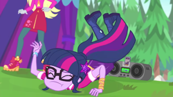 Size: 1920x1078 | Tagged: safe, screencap, derpy hooves, sci-twi, twilight sparkle, equestria girls, equestria girls series, g4, the road less scheduled, spoiler:eqg series (season 2), duo, duo female, eyes closed, female, solo focus