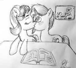 Size: 2178x1960 | Tagged: artist needed, safe, starlight glimmer, sunburst, pony, unicorn, g4, breaking the rules, eyes closed, female, high res, kissing, male, mare, monochrome, ship:starburst, shipping, stallion, straight