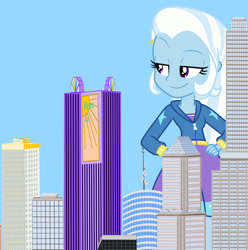 Size: 1280x1290 | Tagged: safe, artist:agenthotman, trixie, equestria girls, equestria girls specials, g4, my little pony equestria girls: better together, my little pony equestria girls: forgotten friendship, female, giantess, hand on hip, macro