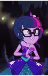 Size: 286x450 | Tagged: safe, screencap, sci-twi, twilight sparkle, equestria girls, g4, legend of everfree - bloopers, my little pony equestria girls: legend of everfree, adorkable, animated, bare shoulders, cropped, crying, crystal gala dress, cute, dork, eyes closed, female, gif, grin, laughing, open mouth, open smile, sci-twiabetes, sleeveless, smiling, solo, strapless, tears of laughter, twiabetes