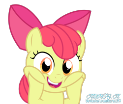 Size: 10000x8468 | Tagged: safe, artist:kuren247, apple bloom, earth pony, pony, g4, absurd resolution, adorabloom, cheeks, cute, female, filly, hooves on cheeks, looking at you, open mouth, open smile, simple background, smiling, smiling at you, solo, squishy cheeks, transparent background, vector