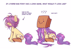 Size: 2318x1611 | Tagged: safe, artist:lunnita_pony, oc, oc:paper bag, earth pony, pony, clothes, fake cutie mark, long hair, long mane, simple background, sitting, socks, unmasked, white background