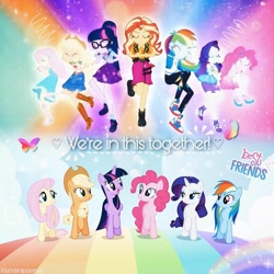 Size: 1080x1080 | Tagged: safe, edit, edited screencap, editor:friendship.ponies, screencap, applejack, fluttershy, pinkie pie, rainbow dash, rarity, sci-twi, sunset shimmer, twilight sparkle, alicorn, earth pony, pegasus, pony, unicorn, all bottled up, cheer you on, equestria girls, g4, my little pony equestria girls: better together, season 7, applejack's hat, best friends until the end of time, boots, bowtie, bracelet, clothes, cowboy boots, cowboy hat, cutie mark, cutie mark on clothes, denim skirt, eyes closed, female, geode of empathy, geode of fauna, geode of shielding, geode of sugar bombs, geode of super speed, geode of super strength, geode of telekinesis, glasses, hairpin, hat, high heels, hoodie, humane five, humane seven, humane six, jacket, jewelry, leather, leather jacket, magical geodes, mane six, mare, necklace, open mouth, ponytail, rarity peplum dress, sandals, shoes, skirt, smiling, sneakers, tank top, twilight sparkle (alicorn), walking, wall of tags