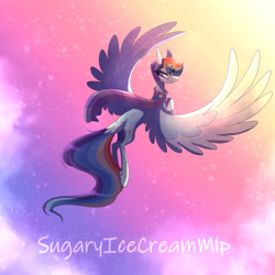 Size: 1280x1280 | Tagged: safe, artist:sugaryicecreammlp, rainbow dash, pegasus, pony, g4, clothes, female, flying, mare, scarf, solo, spread wings, wings