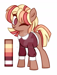 Size: 1280x1670 | Tagged: safe, artist:petruse4ka, oc, oc only, earth pony, pony, clothes, deviantart watermark, earth pony oc, obtrusive watermark, one eye closed, reference sheet, smiling, solo, watermark, wink