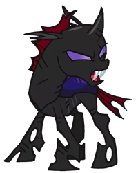 Size: 503x630 | Tagged: safe, artist:agdapl, pharynx, changeling, g4, angry, fangs, looking back, male, scar, simple background, smiling, solo, transparent background