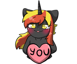 Size: 907x752 | Tagged: safe, artist:alex69vodka, oc, oc only, oc:java, pony, unicorn, blushing, bust, female, heart, looking at you, sign, simple background, sticker, tongue out, transparent background