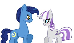 Size: 624x363 | Tagged: safe, artist:harmonyguard, night light, twilight velvet, pony, unicorn, g4, blushing, duo, female, husband and wife, male, married couple, ship:nightvelvet, straight