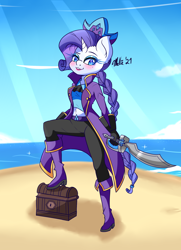 Size: 1300x1800 | Tagged: safe, artist:melliedraws, rarity, unicorn, anthro, g4, 30 minute art challenge, blushing, breasts, heart nostrils, pirate, solo, sword, weapon