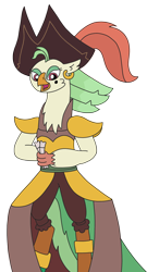 Size: 1692x3129 | Tagged: safe, artist:supahdonarudo, captain celaeno, avian, bird, parrot, parrot pirates, anthro, g4, my little pony: the movie, beauty mark, ear piercing, earring, female, hat, holding, jewelry, piercing, pirate, pirate hat, simple background, ticket, transparent background