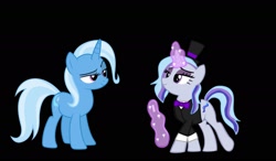 Size: 1920x1120 | Tagged: safe, artist:princessri27, trixie, oc, oc:misty tricky, pony, unicorn, g4, black background, female, hat, mare, offspring, parent:trixie, simple background, top hat, vector